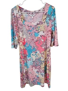 Jean-Pierre Klifa Scoop Neck Strech Three Quarter Sleeve Printed Mini Dress